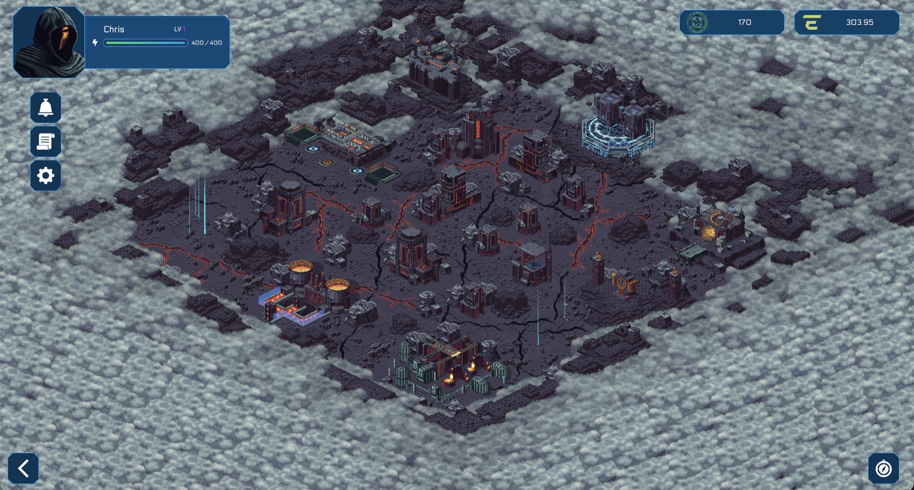 An isometric view of the ruined planet surface
